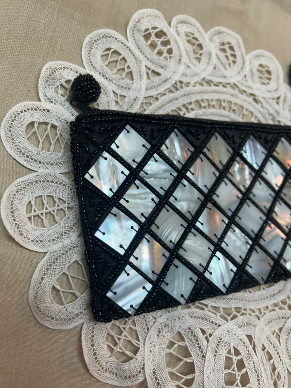 Black Mad Bags Natural Horn and Mother of Pearl Small Wristlet